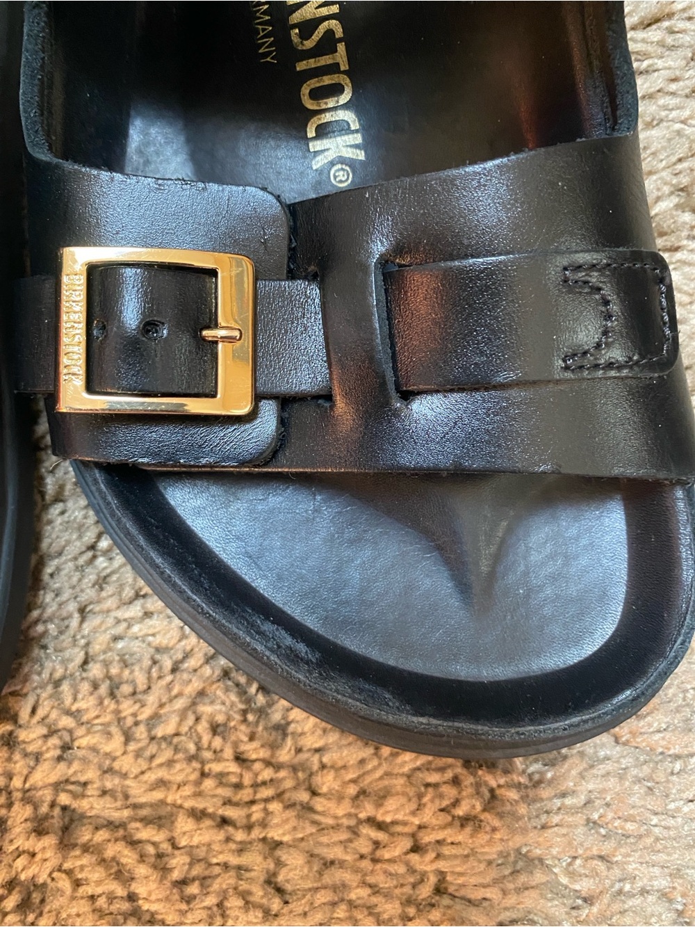Birkenstock St Barths Black Leather Double Two-Strap Sandals with Gold Buckles - Picture 5 of 16